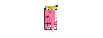 a floor plan of a party house with a pink floor